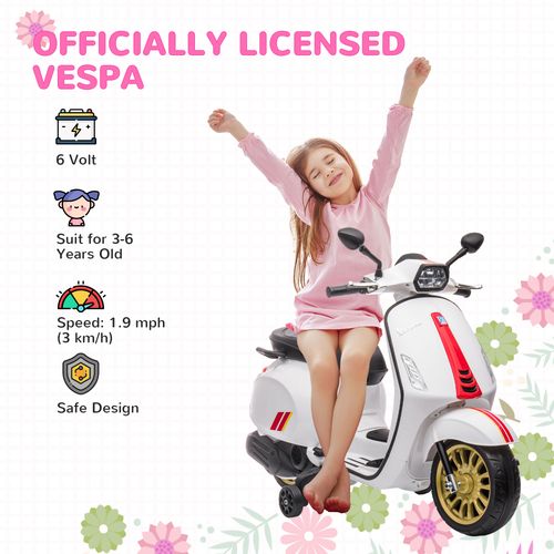 AIYAPLAY Vespa Licensed 12V Kids Electric Motorbike w/ 2 Training Wheels