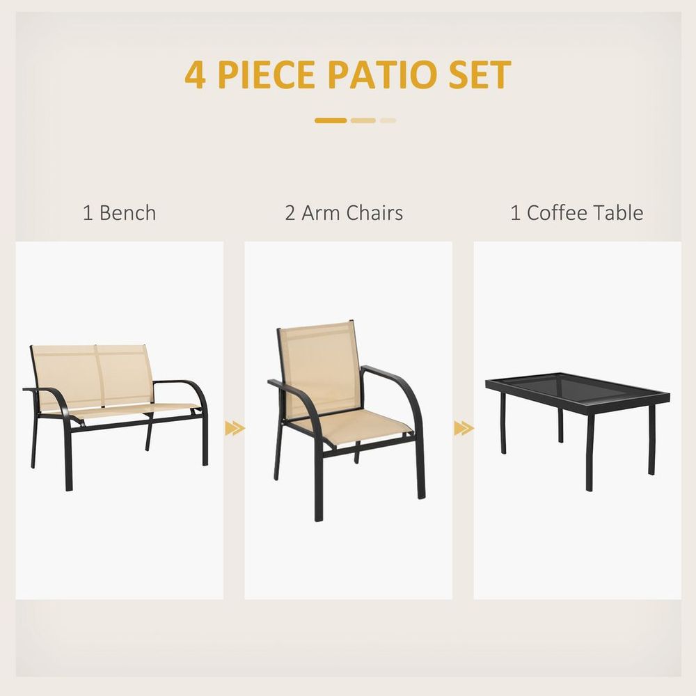 Outsunny 4pcs Patio Furniture Set Garden Sofa Glass Top Coffee Table Beige