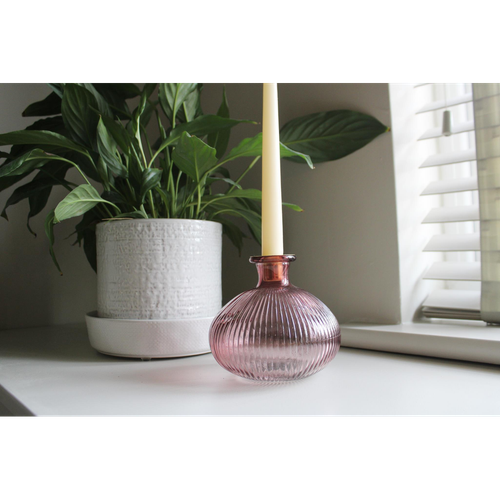 Pink Glass Candle Holder