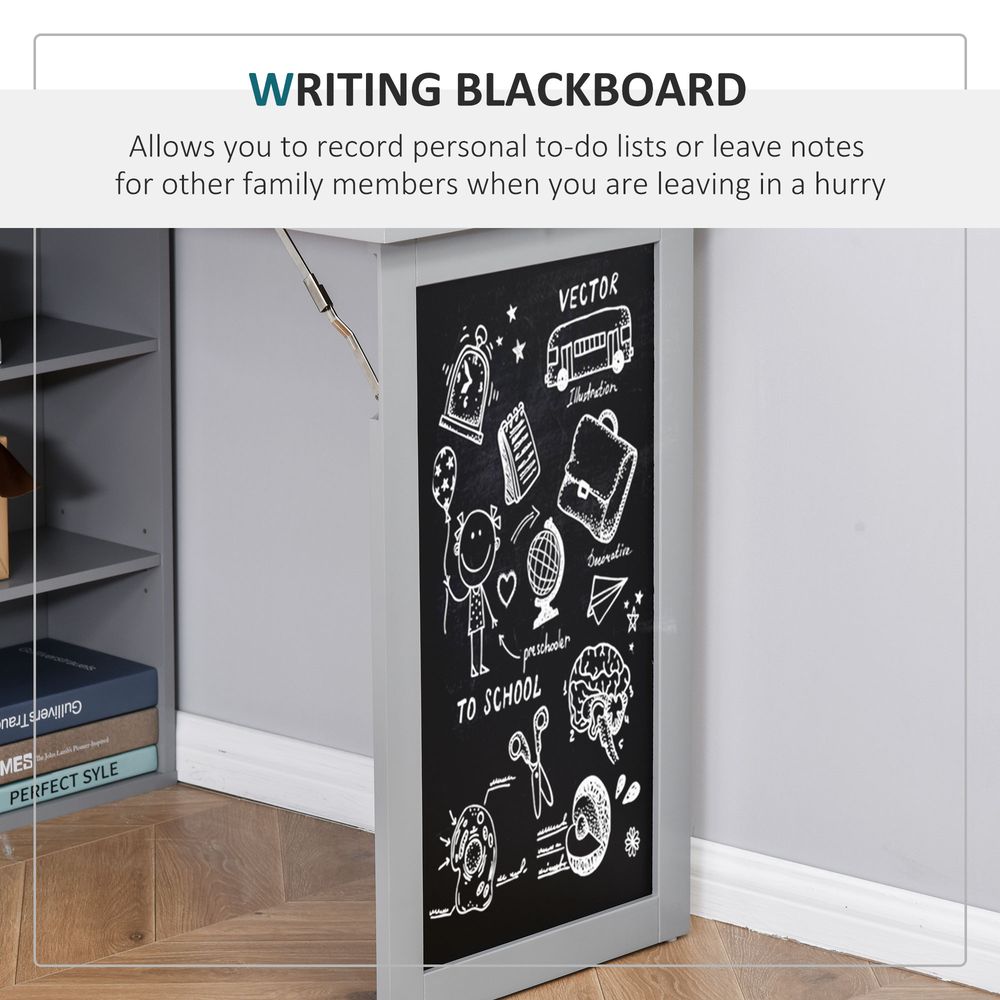 HOMCOM Fold-out Convertible Writing Desk Wall Mount Cabinet with Blackboard and Side Shelf Multi-Function Home Office Workstation, Grey 98 x 51 cm