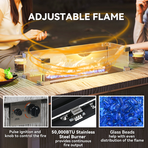 Outsunny Gas Fire Pit Table with 50,000 BTU Burner, Cover, Dark Grey