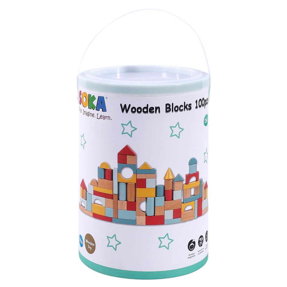 100pcs SOKA Wooden Blocks in New Color: High-Quality Construction Toy for Creative Kids 0000463