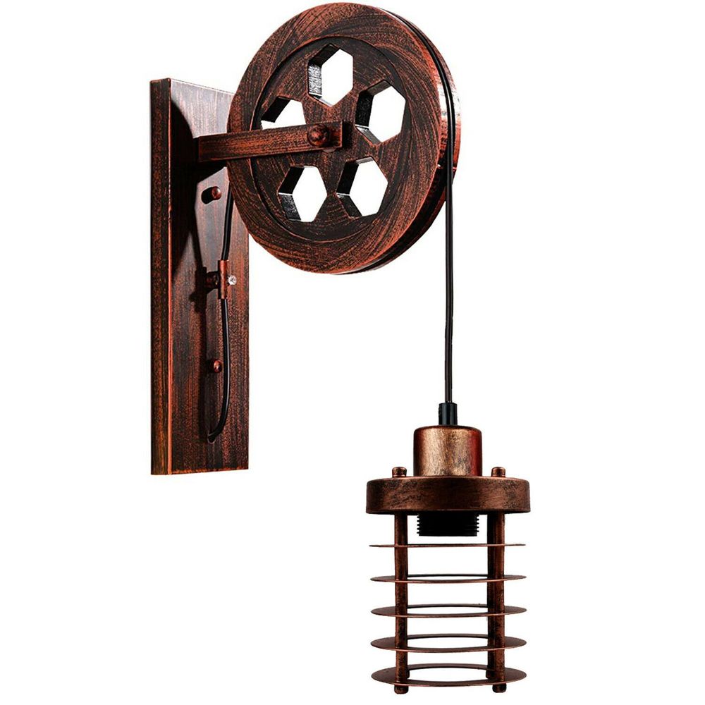 Vintage Industrial Adjustable Pulley Wheel Wall Mounted Light ~1222