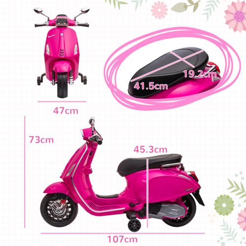 AIYAPLAY Vespa Licensed 12V Kids Electric Motorbike w/ 2 Training Wheels