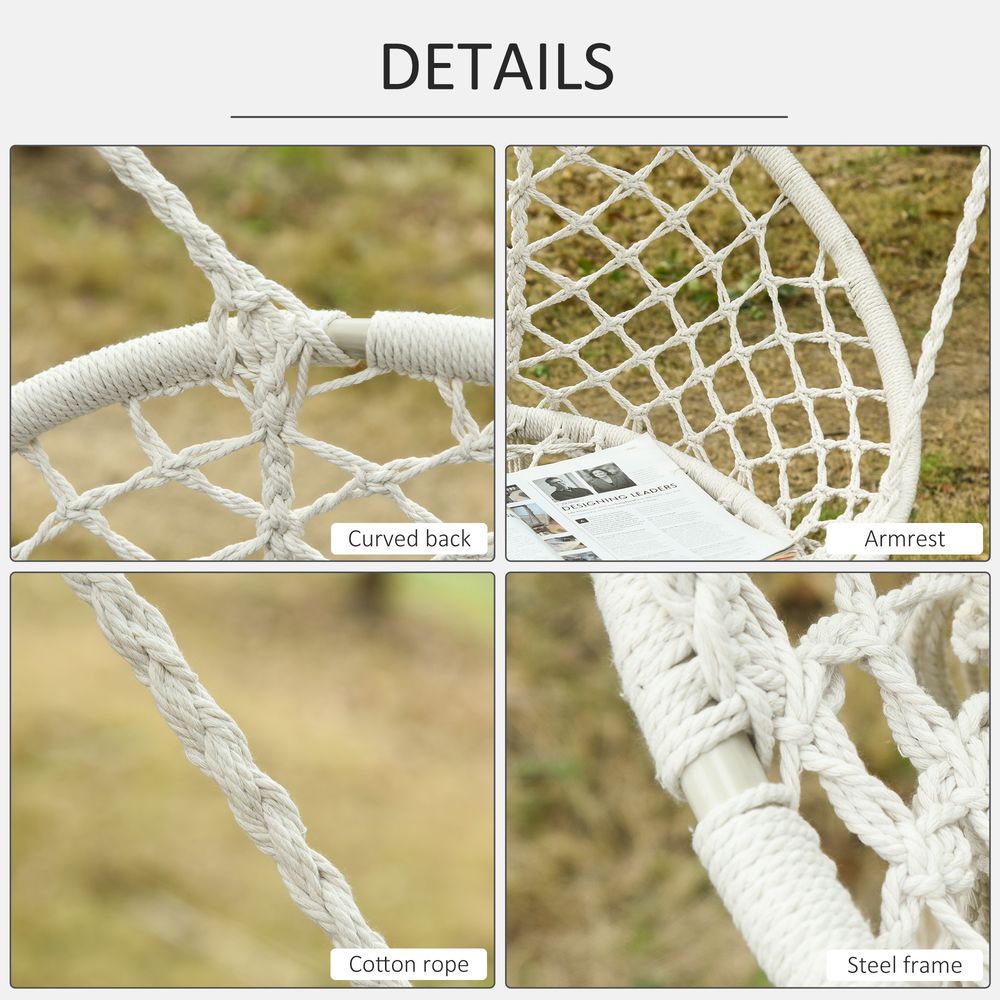 Hanging Hammock Chair, Cotton Rope Swing + Metal Frame, Large Macrame, Cream White