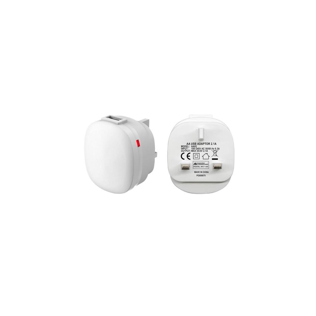 Advanced Accessories Charge-iT Premium USB Mains Charger Adapter 2.1Amp-white