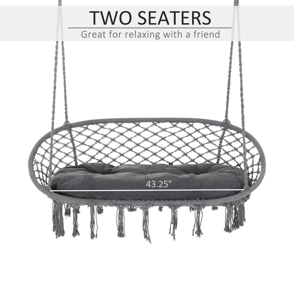 Hanging Hammock Chair - Cotton Rope Swing & Metal Frame - Large Macrame - Dark Grey