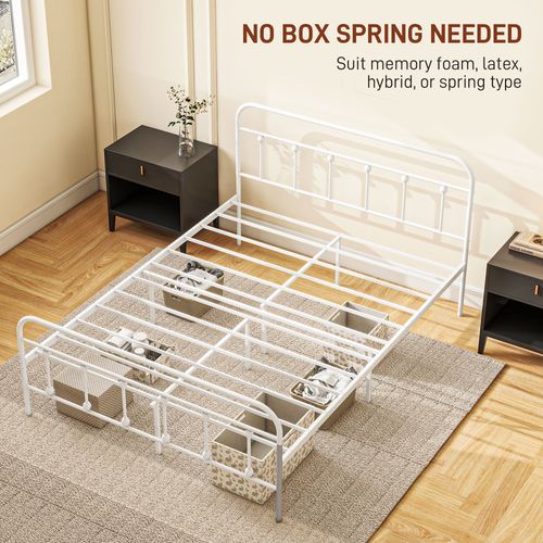 HOMCOM 4ft Metal Double Platform Bed Frame w/ Underbed Storage Headboard