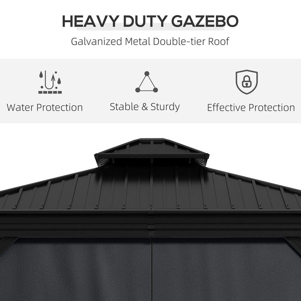 Outsunny 3.7m Outdoor Hardtop Gazebo Canopy, Dark Grey - High Quality Aluminium Frame, 2-Tier Roof