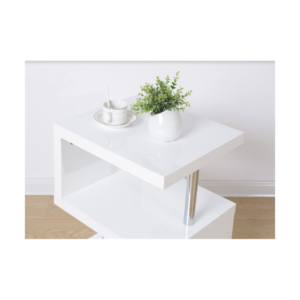 EFFULGENCE 3 Layer WHITE Coffee Table with BLUE LED Light