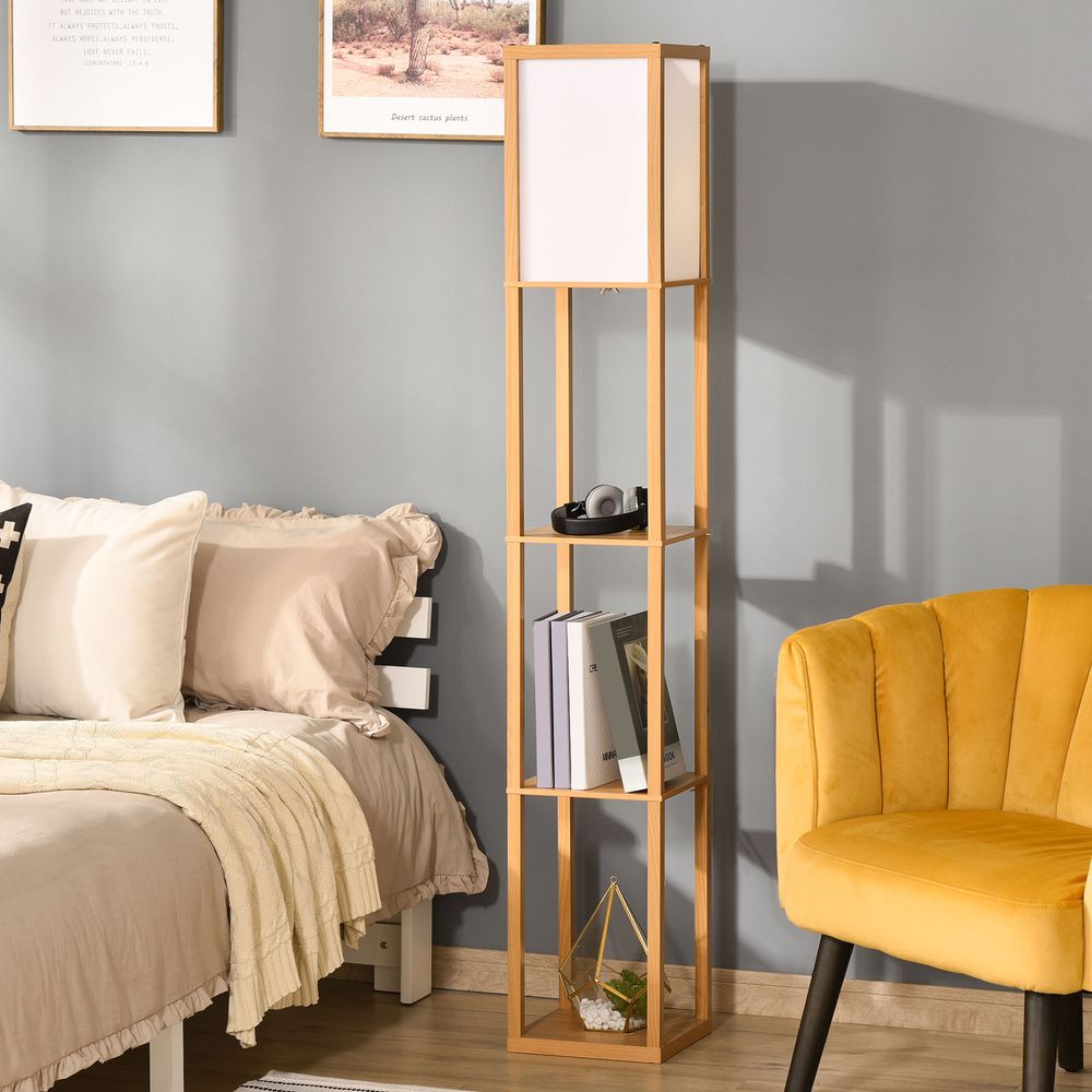 Modern 4-Tier Floor Lamp w/ Storage Shelf - Natural Light