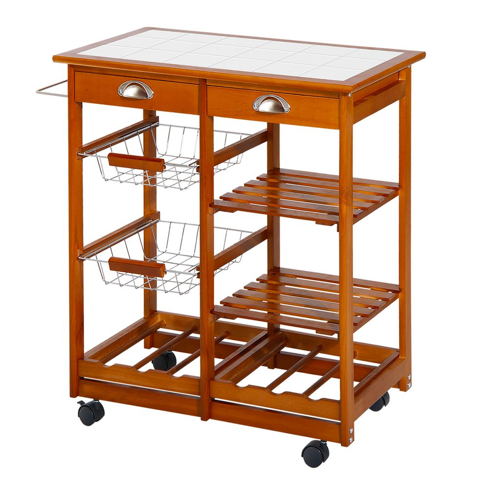 Premium Quality Wooden Kitchen Trolley with Wine Rack - Stylish, Compact, and Functional Design