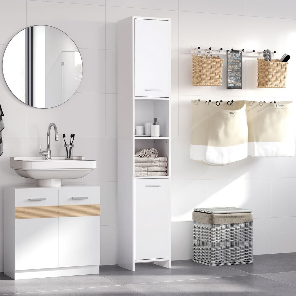 HOMCOM Bathroom Floor Storage Cabinet Slim Tallboy w/Door Cupboard & Shelves For Living Room, Bedroom, Hallway White