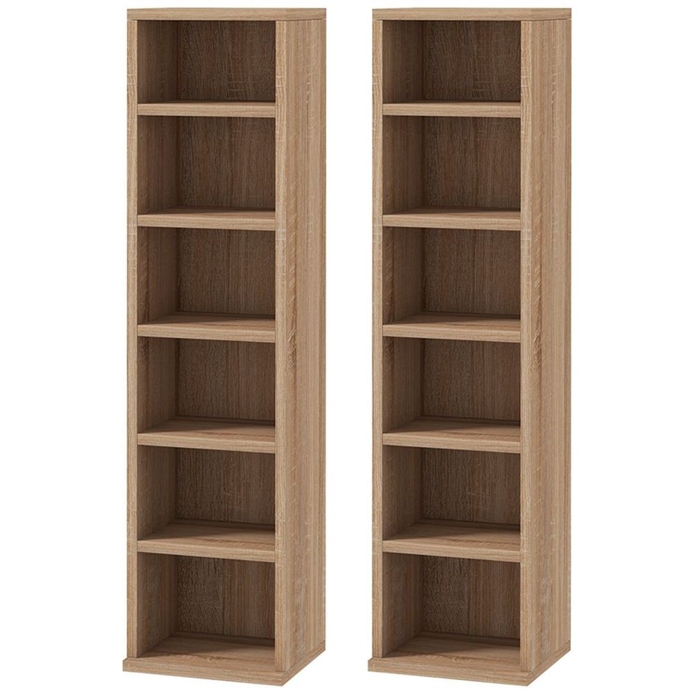 HOMCOM Set of 2 CD Media Display Shelf Unit Tower Rack Adjustable, Natural