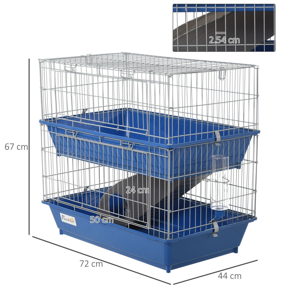 PawHut Double Tier Small Animal Cage Rabbit Chinchillas Cage w/Ramp Food Dish Water Bottle Deep Trays Pet Home 72 x 44 x 67 cm