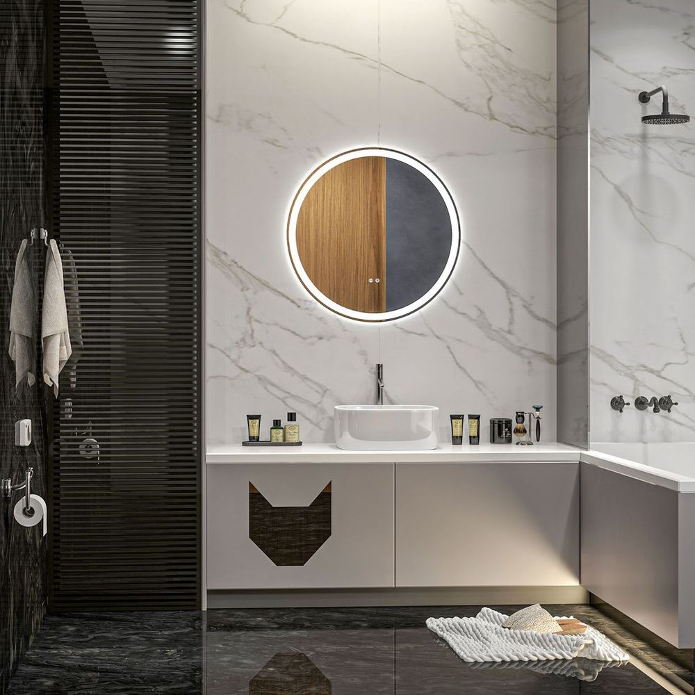 kleankin Dimmable Bathroom Mirror with LED Lights, 3 Colours, Defogging Film