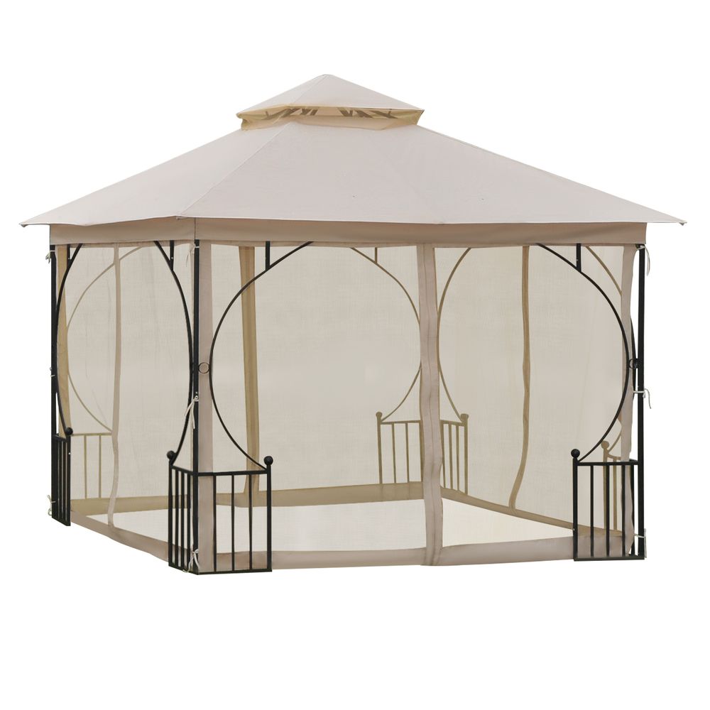 Outsunny Metal Gazebo Beige - Waterproof & UV Resistant - 3m x 3m - With Sides