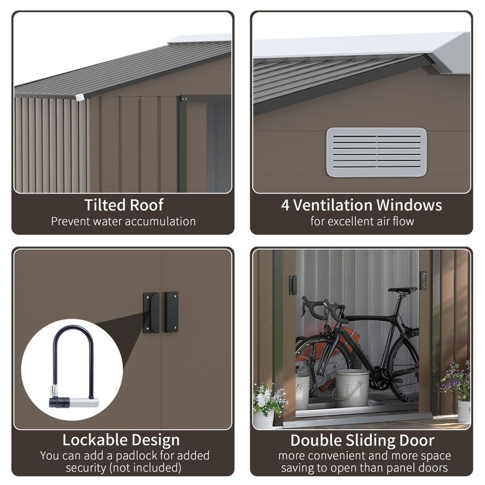 Garden Shed Storage Unit w/Locking Door Floor Foundation Vent Brown