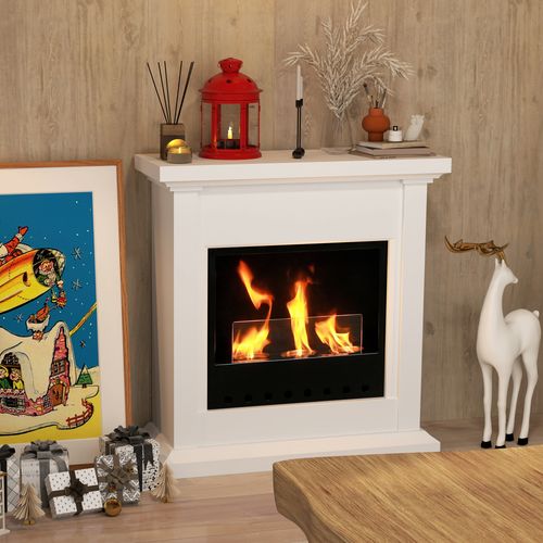 HOMCOM Bioethanol Fire, Ethanol and Gel Fireplace, 3 Hours Burns, White