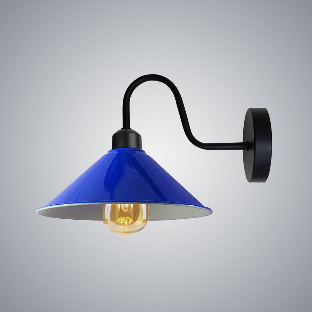 Navy Blue Wall Light Fixture,Black Wall Sconce E27 Base Socket Screw Type Wall Mounted Swan Neck Cone Shape Shade