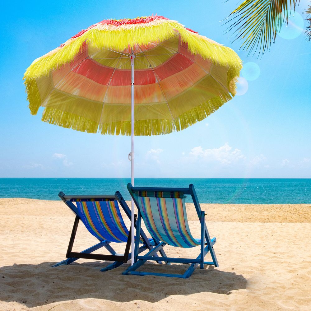 Outsunny Beach Sun Umbrella - Hawaiian Style, Tilting & Folding - Superior Quality
