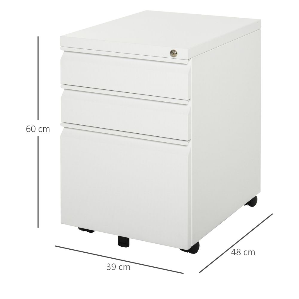 Vinsetto Mobile Vertical File Cabinet Lockable Metal Filling Cabinet with 3 Drawers Anti-tilt Design for Letter A4 Legal Size Fully Assembled Except Casters White