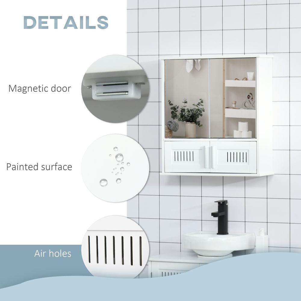 Bathroom Mirror Cabinet: Wall Mounted Storage Cupboard, Double Doors, White