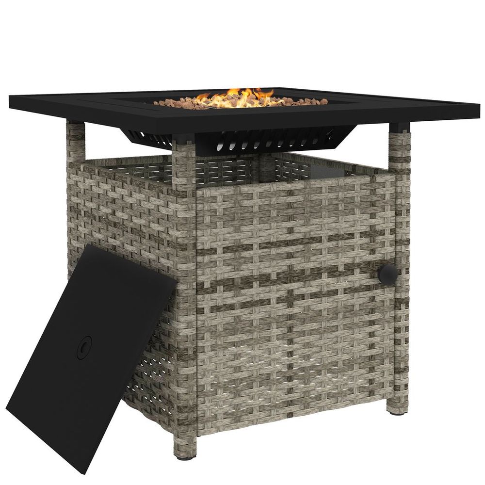 Outsunny 50,000 BTU Rattan Fire Pit Table - Grey, Garden Propane Pit - Electric Ignition, Adjustable Heat