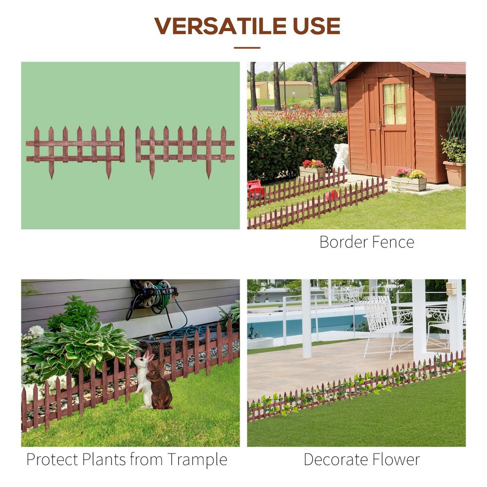 Outsunny 12-Pack Wooden Garden Border Fence - Decorative Picket Style - Brown