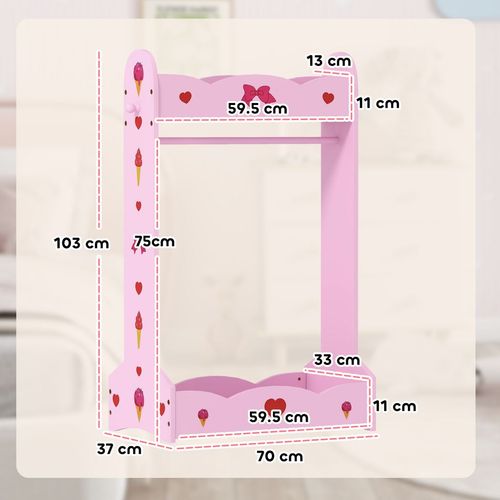 AIYAPLAY Kids Clothes Rail w/ Storage Shelves for Bedroom, Nursery, Hot Pink