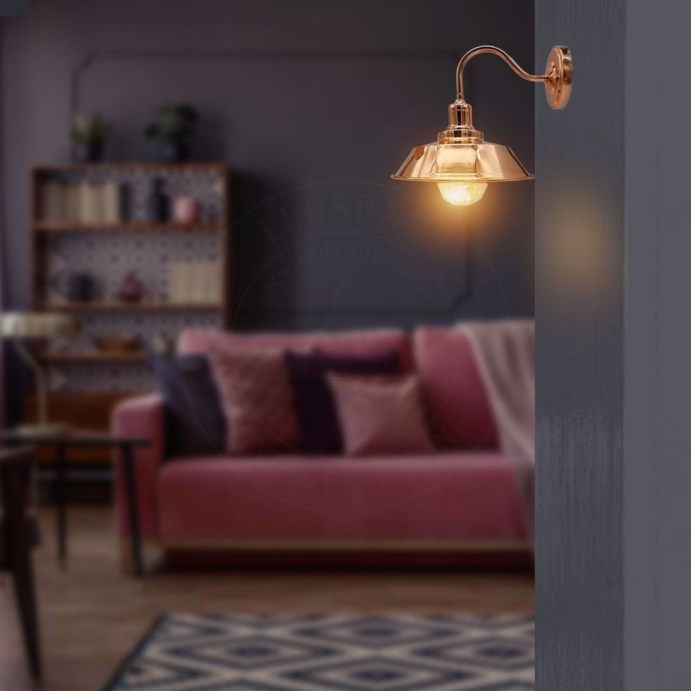 Vintage Industrial Rose Gold Retro Wall Light - Sturdy Metal Lamp Shade - Classic Style - E27 Lamp