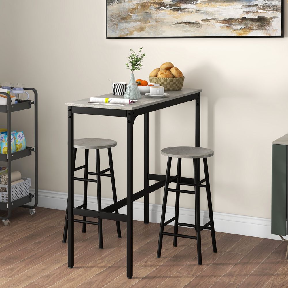 HOMCOM Industrial 3-Piece Bar Set, Grey - Perfect for Small Spaces, Professional Quality