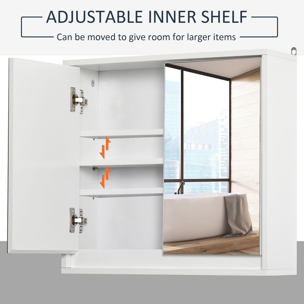 HOMCOM Bathroom Mirror Cabinet Wall Mounted Storage Shelf Bathroom Cupboard Double Door, White