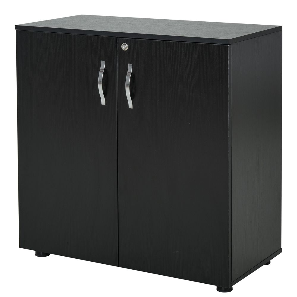 Vinsetto Lockable Office Storage Cabinet 2-Tier Filing Cabinet w/Feet 2 Keys Melamine Coating Aluminium Handles Home Office Printer Stand Black