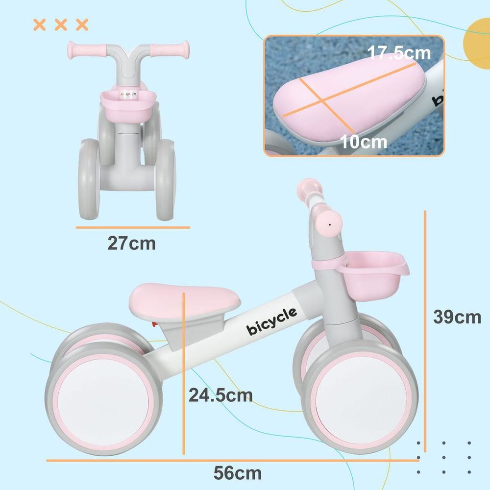 AIYAPLAY Kids Balance Bike for 1-3 Years Old, No Pedal Toddler Balance Bike with Adjustable Seat, Silent Wheels, Training Bike for Boys and Girls, Pink