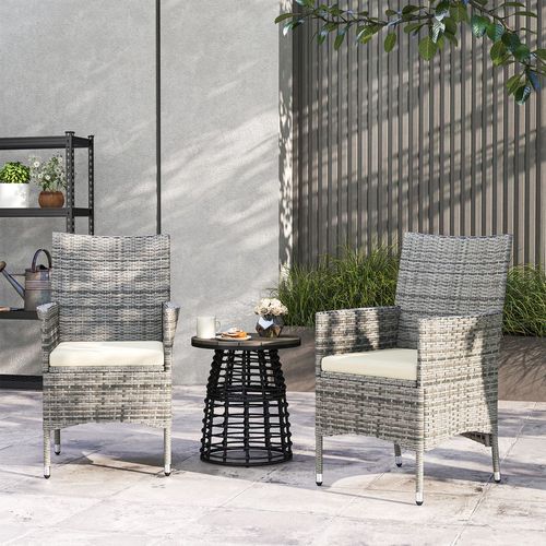 Outsunny 2 Pieces Outdoor Rattan Armchair Garden Dining Chair Set Mixed Grey