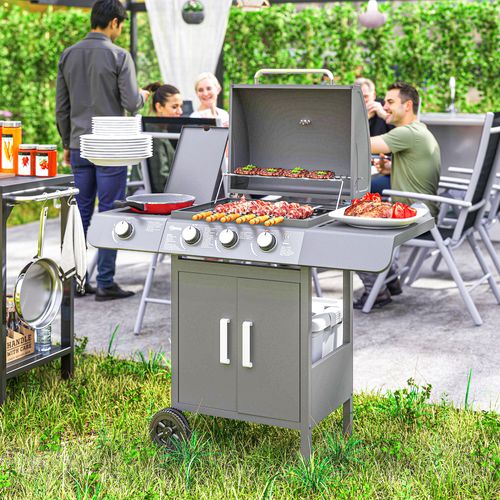 Outsunny Gas Barbecue Grill 3+1 Burner Garden BBQ w/ Large Cooking Area