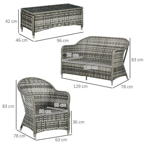 Outsunny 4 Pieces Rattan Sofa Set Outdoor Conservatory Furniture with Cushions