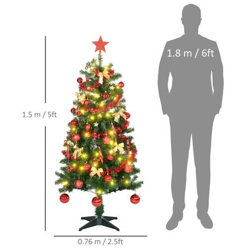 HOMCOM 5ft Artificial Decorated Christmas Tree with LED Lights, Auto Open
