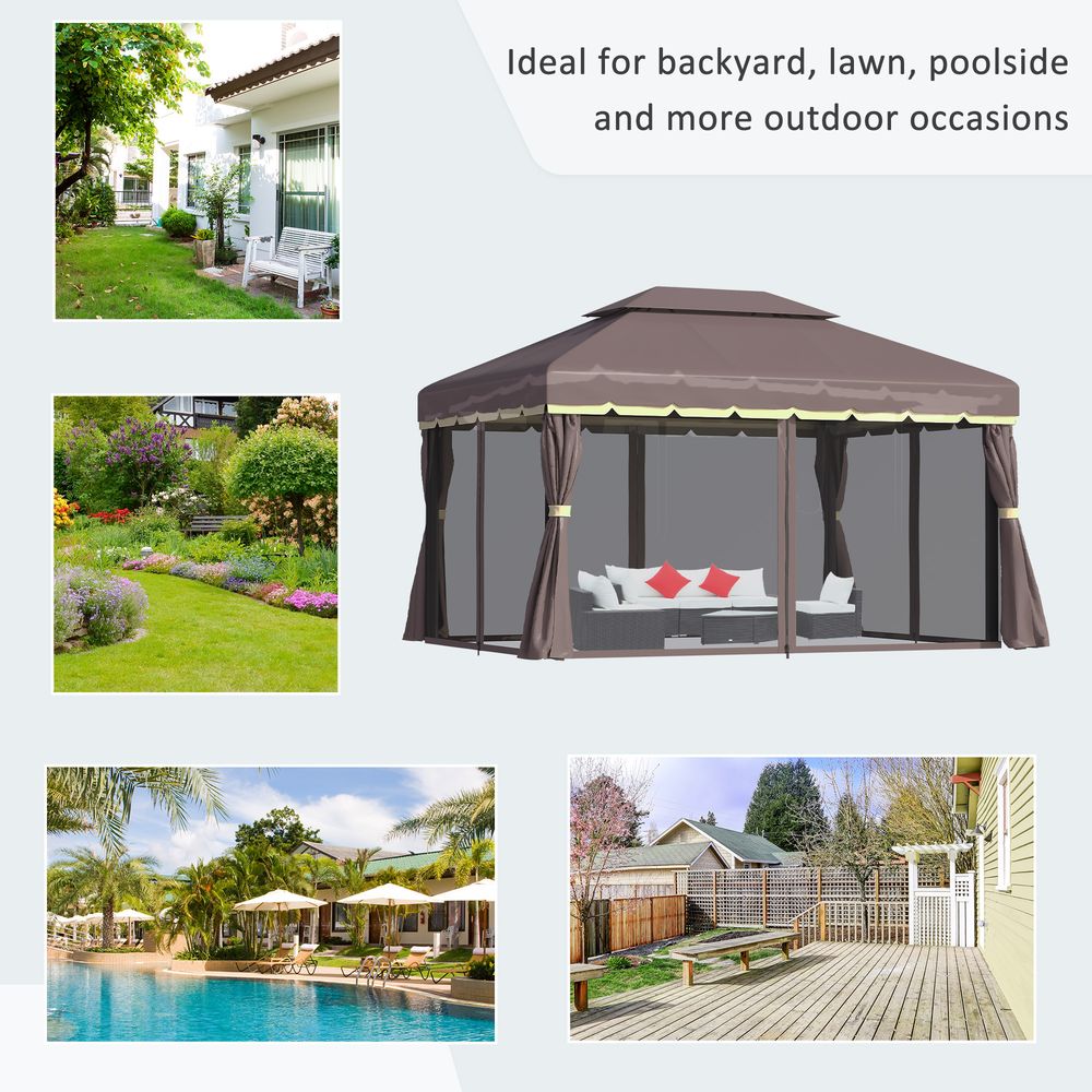 Metal Frame Gazebo with Sides Aluminium Metal Canopy Nets Coffee