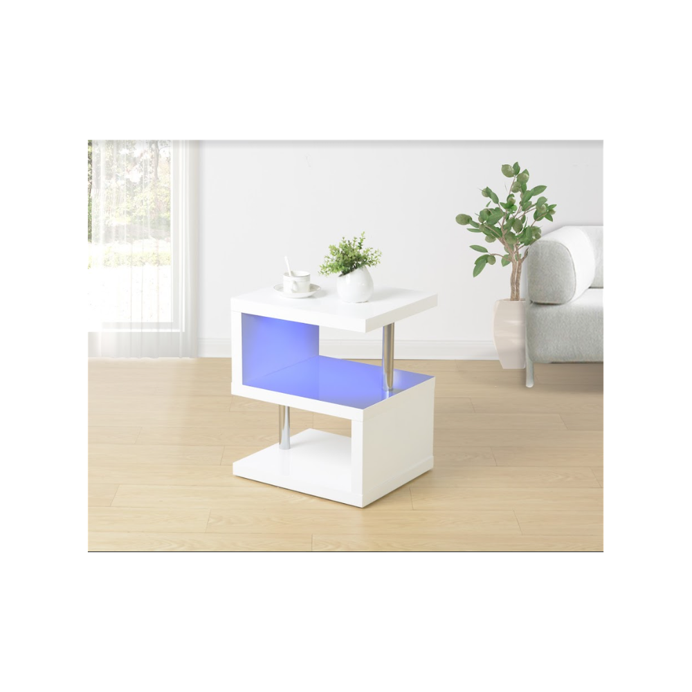 EFFULGENCE 3 Layer WHITE Coffee Table with BLUE LED Light