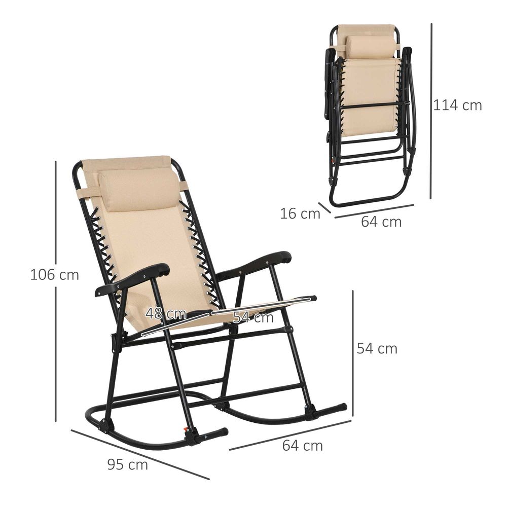 Outsunny Folding Rocking Chair - Outdoor Portable Zero Gravity - Beige