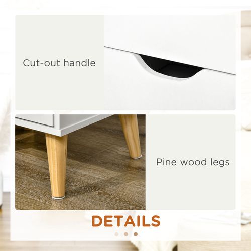 HOMCOM Bedside Table with Drawer, Side Table with Pine Wood Legs, White