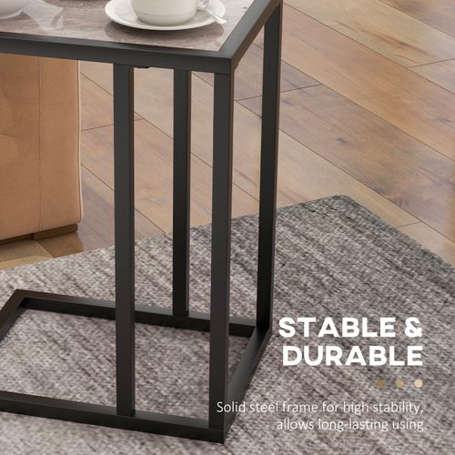 HOMCOM C Shape Side Table w/ Marble-Effect Top