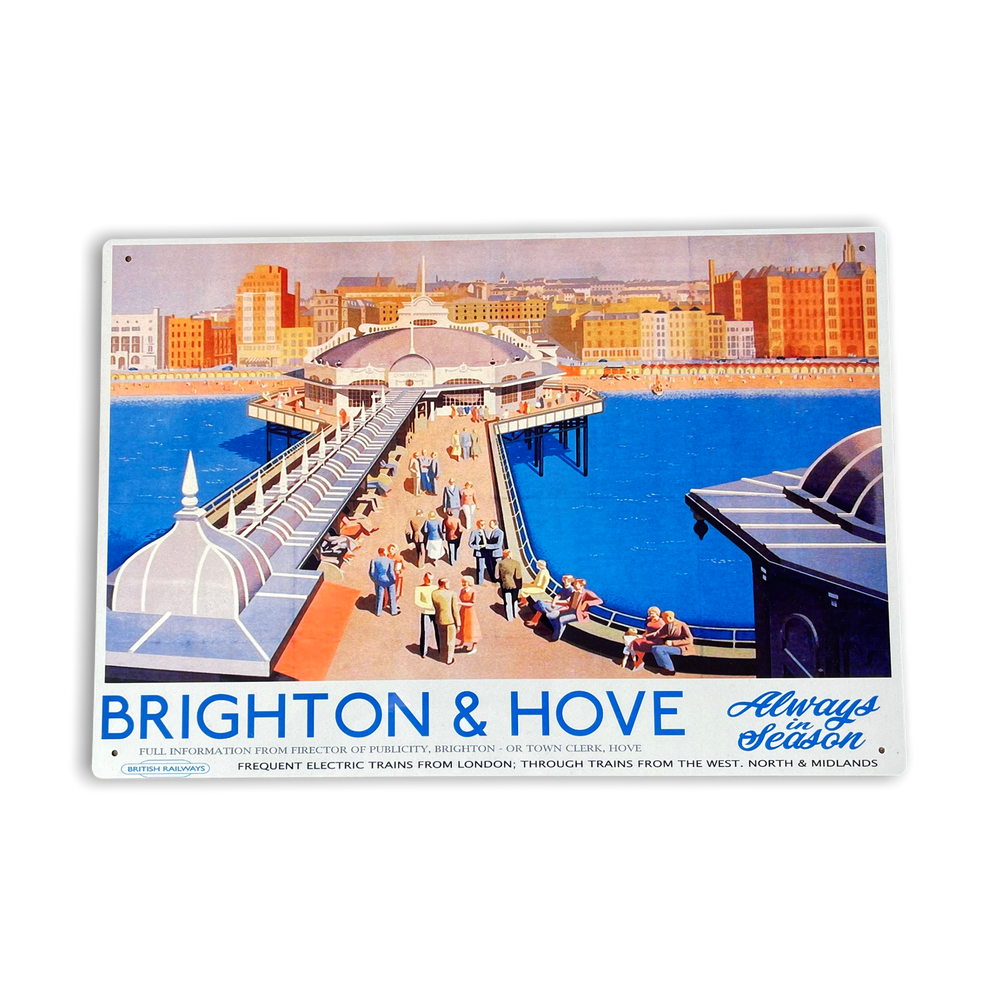 Authentic British Railways Retro Metal Sign - Brighton & Hove Advertising - Premium Quality - 28x40cm - Made in UK