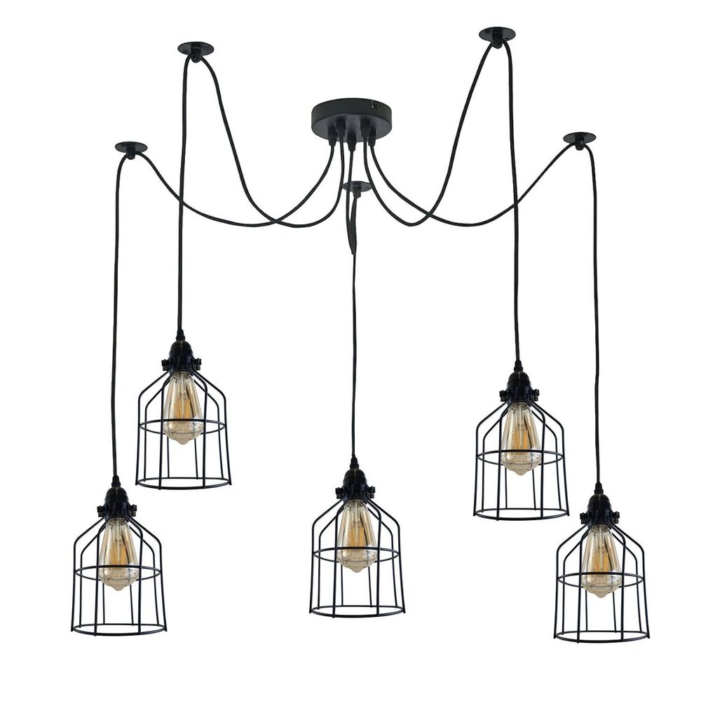 Vintage Retro Industrial Ceiling Cage Light Shade Spider Pendant Lamp Chandelier