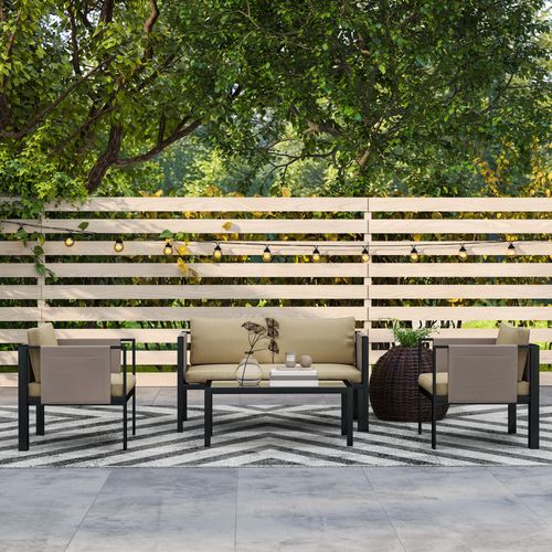 Outsunny 4 Piece Garden Sofa Set w/ Tempered Glass Coffee Table Khaki