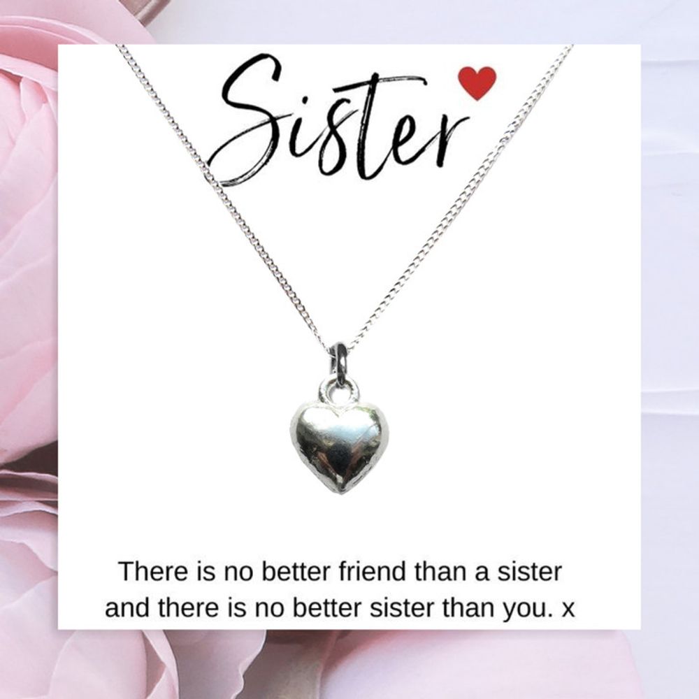 Heart Necklace & Sister Message Card - Perfect Gift for Sisters - Quality Sterling Silver - Comes in Gift Box