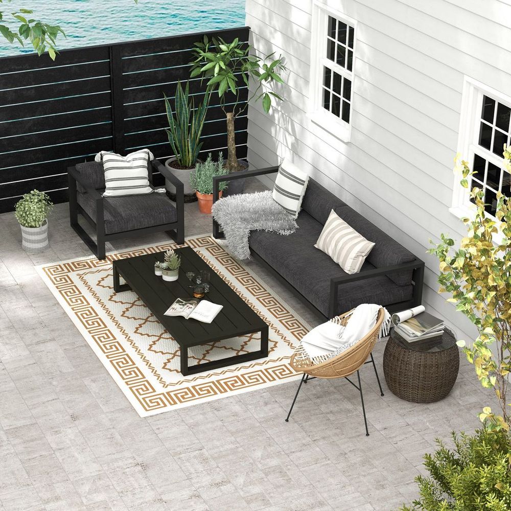 Outsunny Waterproof Outdoor Rug w/ Carry Bag: 182 x 274cm, Brown - Tear-resistant, Reversible