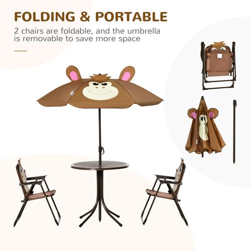 Kids Foldable Four-Piece Garden Set Table, Chairs, Umbrella